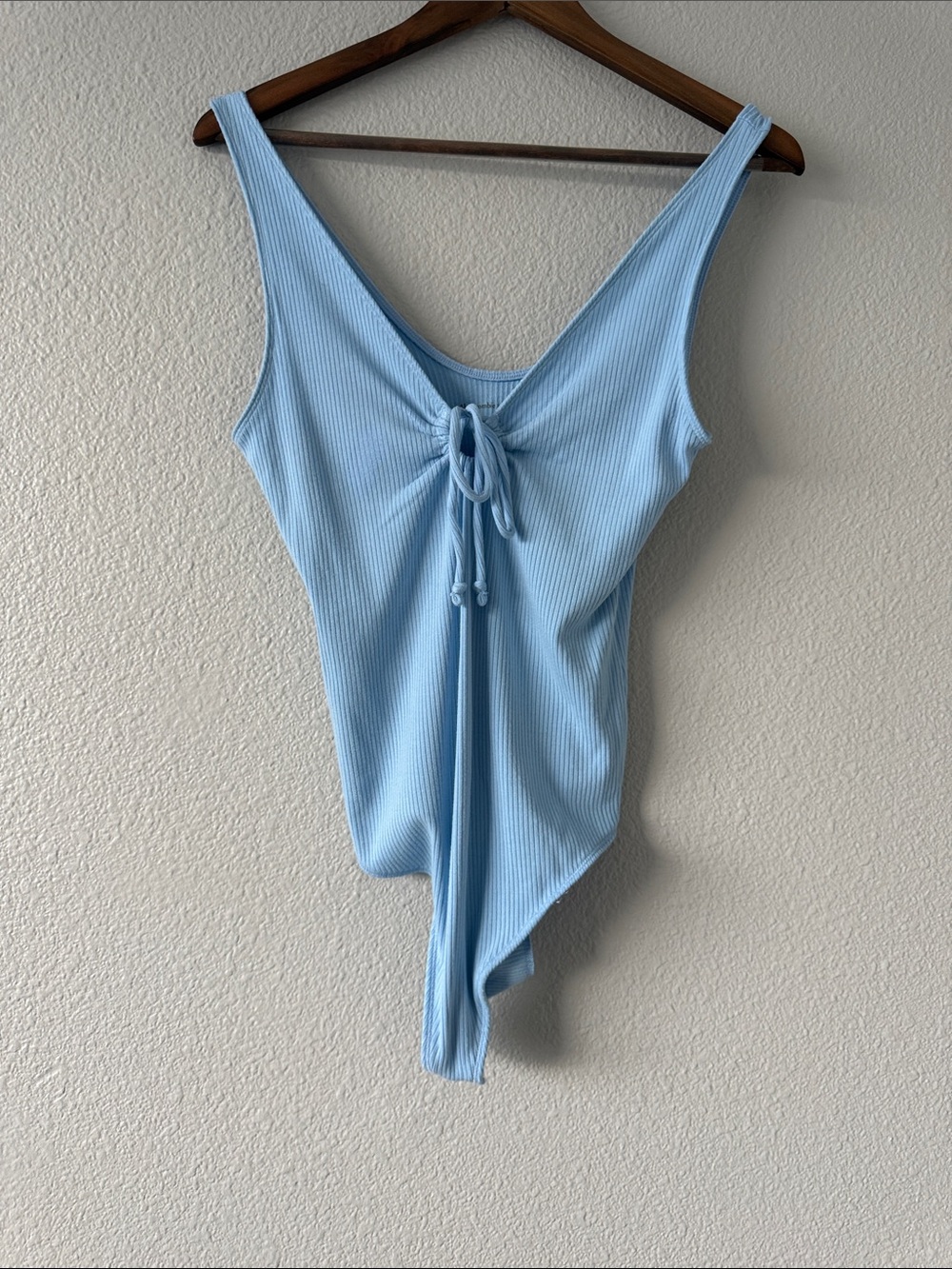Abercrombie & Fitch Blue Ribbed Front Tie Bodysuit Size M NWT